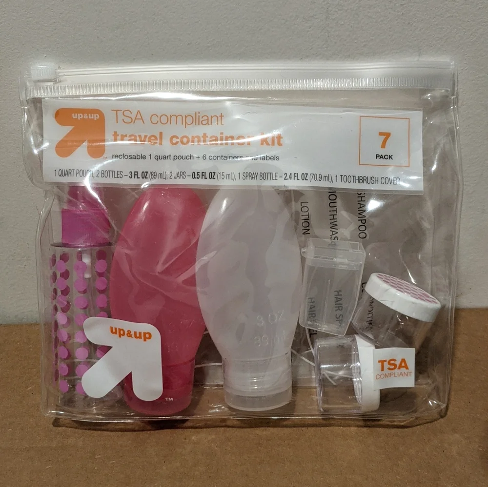 TAS COMPLIANT TRAVEL CONTAINER KIT SET OVERNIGHT BAG + MICROFIBER CLOTH NEW
